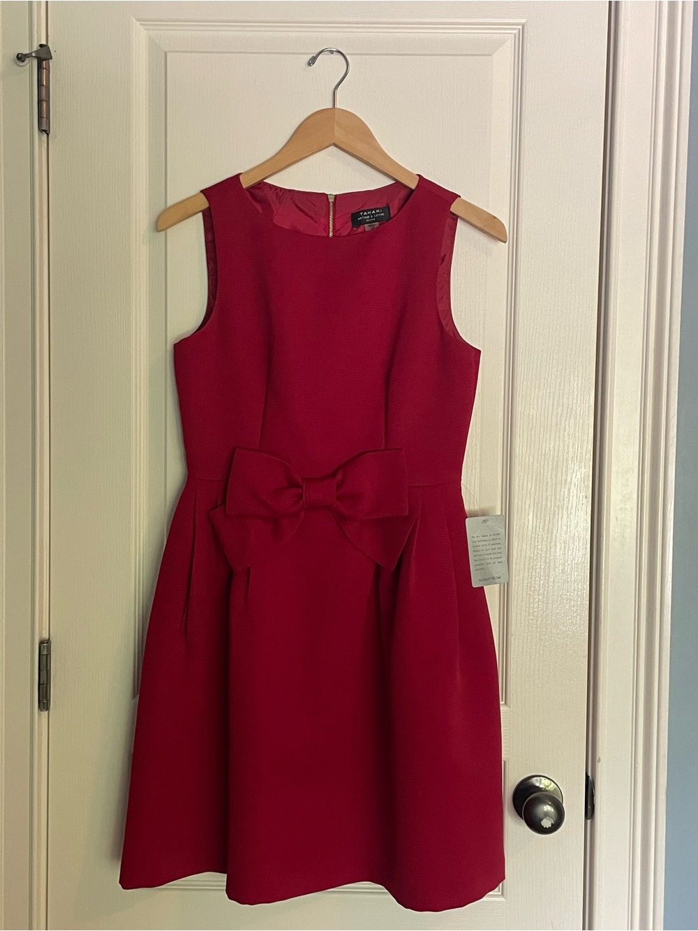 Tahari Red Sleeveless Fit-and-Flare Dress with Bow Waist